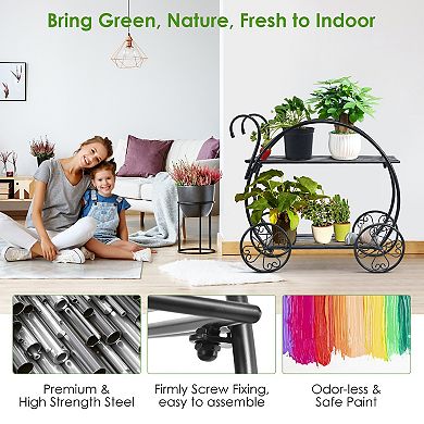 Heavy-duty Metal Flower Cart Plant Stand For Indoor And Outdoor Use