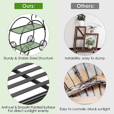 Heavy-duty Metal Flower Cart Plant Stand For Indoor And Outdoor Use