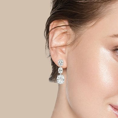 SIRI Rhodium-Plated Sterling Silver Three-Stone Drop Earring with Graduated White Cubic Zirconia