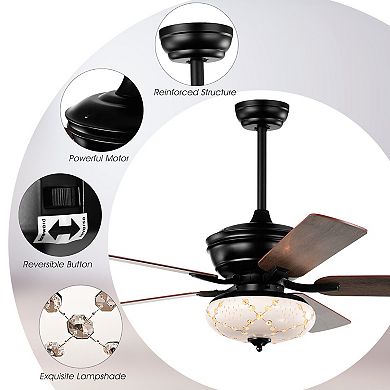 52-inch Ceiling Fan With 3 Wind Speeds, 5 Reversible Blades-black