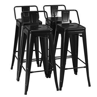 30 Inch Set Of 4 Vintage Metal Bar Stool With Removable Middle Back