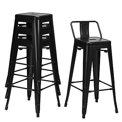 30 Inch Set Of 4 Vintage Metal Bar Stool With Removable Middle Back