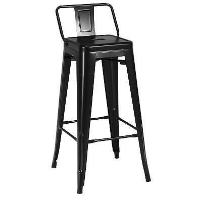 30 Inch Set Of 4 Vintage Metal Bar Stool With Removable Middle Back