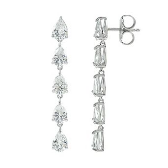 SIRI Rhodium-Plated Sterling Silver Long Drop Earring with Pear-Cut White Cubic Zirconia
