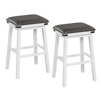 Set Of 2 30" Dining Bar Stools With Acacia Wood Frame