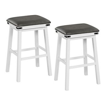 Set Of 2 30" Dining Bar Stools With Acacia Wood Frame