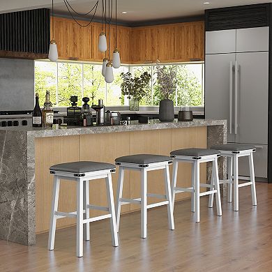 Set Of 2 30" Dining Bar Stools With Acacia Wood Frame