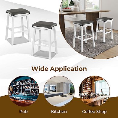 Set Of 2 30" Dining Bar Stools With Acacia Wood Frame