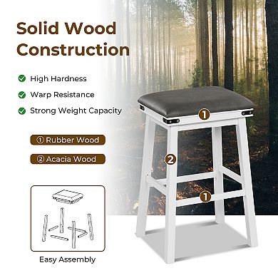 Set Of 2 30" Dining Bar Stools With Acacia Wood Frame