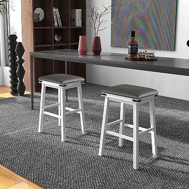 Set Of 2 30" Dining Bar Stools With Acacia Wood Frame