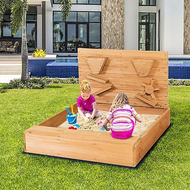 Kids Wooden Square Sandbox With Cover