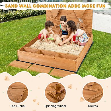 Kids Wooden Square Sandbox With Cover