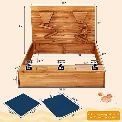 Kids Wooden Square Sandbox With Cover