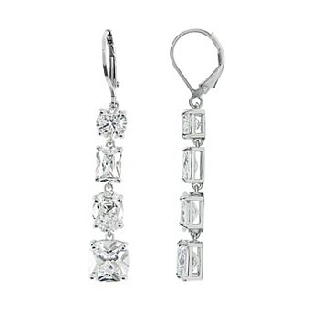 SIRI Rhodium-Plated Sterling Silver Leverback Drop Earring with Mixed White Cubic Zirconia Shapes