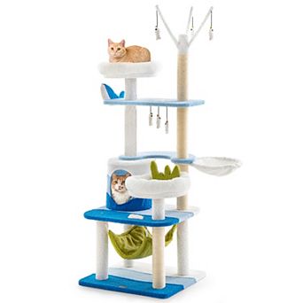 Multi-level Cat Tower With Sisal Covered Scratching Posts-blue