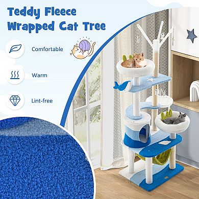Multi-level Cat Tower With Sisal Covered Scratching Posts-blue