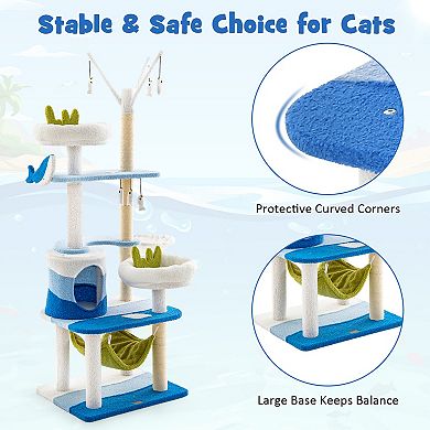 Multi-level Cat Tower With Sisal Covered Scratching Posts-blue