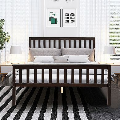 Wood Platform Bed Frame With Headboard And Footboard Support