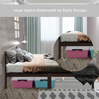 Wood Platform Bed Frame With Headboard And Footboard Support