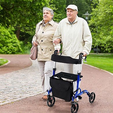 Folding Aluminum Rollator Walker With 8 Inch Wheels And Seat-blue