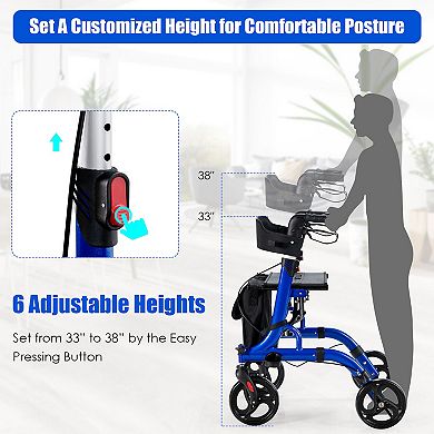 Folding Aluminum Rollator Walker With 8 Inch Wheels And Seat-blue