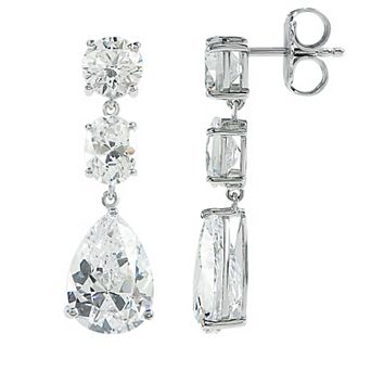 SIRI Rhodium-Plated Sterling Silver Triple-Drop Earring with Teardrop White Cubic Zirconia