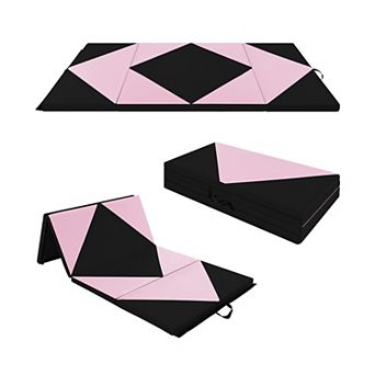 8 Feet Pu Leather Folding Gymnastics Mat With Hook And Loop Fasteners-black & Pink
