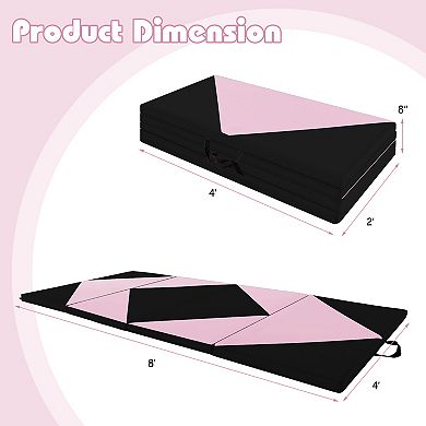 8 Feet Pu Leather Folding Gymnastics Mat With Hook And Loop Fasteners-black & Pink