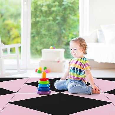 8 Feet Pu Leather Folding Gymnastics Mat With Hook And Loop Fasteners-black & Pink