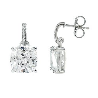 SIRI Rhodium-Plated Sterling Silver Cushion-Cut Drop Earring with White Cubic Zirconia Accents