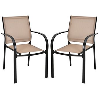 Set Of 2 Patio Stackable Dining Chairs With Armrests Garden Deck