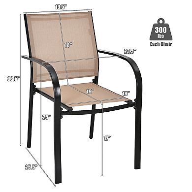 Set Of 2 Patio Stackable Dining Chairs With Armrests Garden Deck
