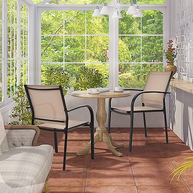 Set Of 2 Patio Stackable Dining Chairs With Armrests Garden Deck