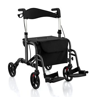 2-in-1 Adjustable Folding Handle Rollator Walker With Storage Space-black