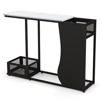 43.5-inch Black Console Table With Faux Marble Top And Plant Display Shelf