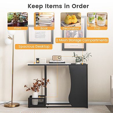 43.5-inch Black Console Table With Faux Marble Top And Plant Display Shelf