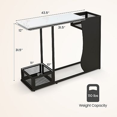 43.5-inch Black Console Table With Faux Marble Top And Plant Display Shelf