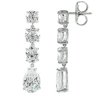 SIRI Rhodium-Plated Sterling Silver Graduated Four-Stone Drop Earring with Round and Pear White Cubic Zirconia