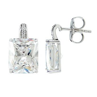 SIRI Rhodium-Plated Sterling Silver Square-Cut Drop Earring with White Cubic Zirconia
