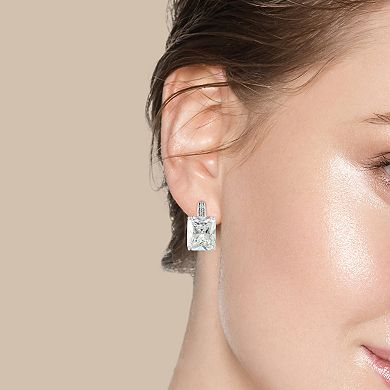 SIRI Rhodium-Plated Sterling Silver Square-Cut Drop Earring with White Cubic Zirconia