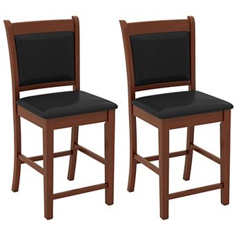 Set Of 2 Upholstered Counter Stools With Solid Rubber Wood Frame-brown