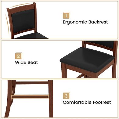 Set Of 2 Upholstered Counter Stools With Solid Rubber Wood Frame-brown