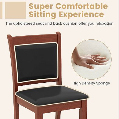 Set Of 2 Upholstered Counter Stools With Solid Rubber Wood Frame-brown