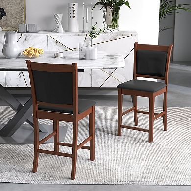 Set Of 2 Upholstered Counter Stools With Solid Rubber Wood Frame-brown