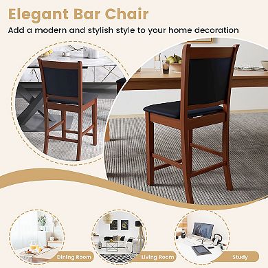 Set Of 2 Upholstered Counter Stools With Solid Rubber Wood Frame-brown