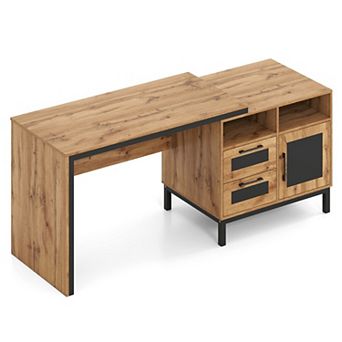 71 Inch Executive Desk with Two Drawers Open Compartments and Enclosed Cabinet