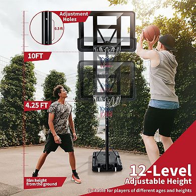 Adjustable Portable Basketball Hoop Stand With Shatterproof Backboard Wheels