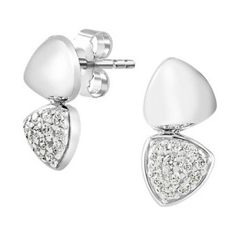 SIRI Sterling Silver Rhodium-Plated Heart-Shaped Stud Earrings with Pave Cubic Zirconia Design