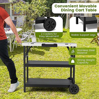 3 Tiers Foldable Outdoor Cart On 2 Wheels With Phone Holder-black
