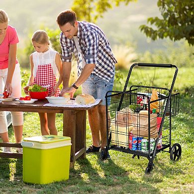 Heavy Duty Folding Utility Shopping Double Cart